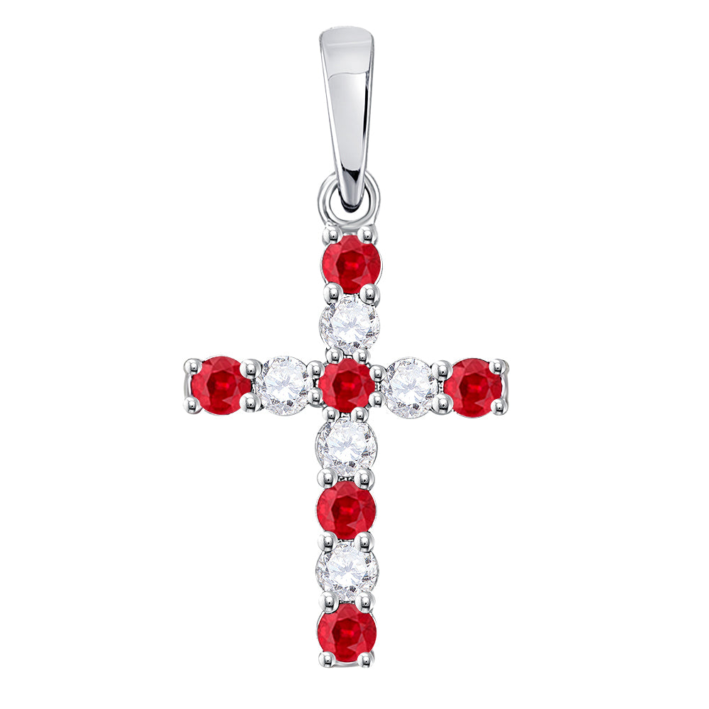 10kt White Gold Women's Lab-Created Ruby Faith Cross Pendant 3/8 ctw - view 2