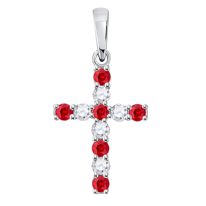 10kt White Gold Women's Lab-Created Ruby Faith Cross Pendant 3/8 ctw - view 2