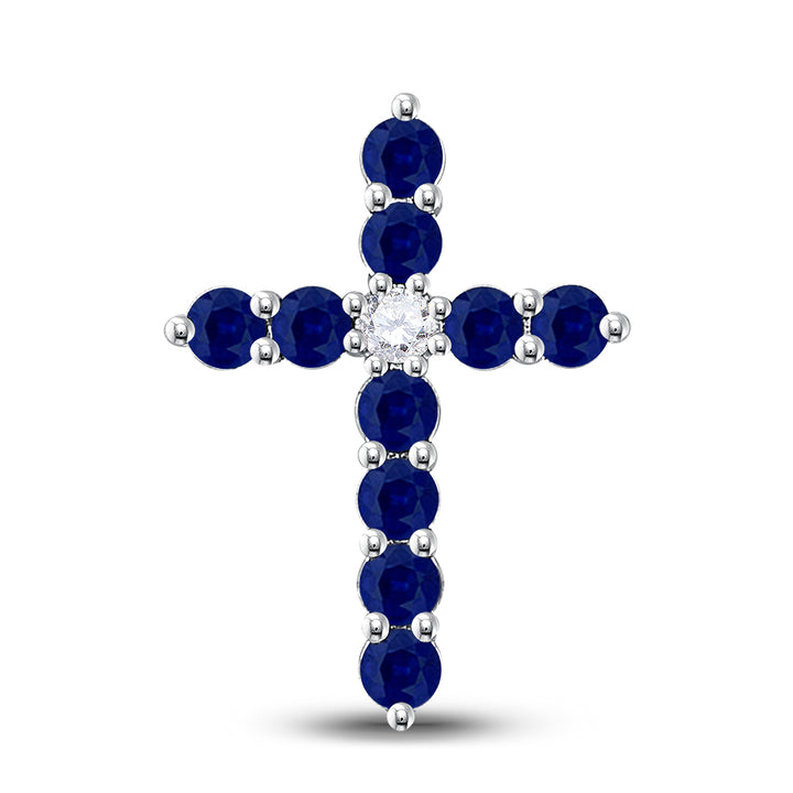 10kt White Gold Women's Lab-Created Blue Sapphire Cross Pendant 7/8 ctw - view 2