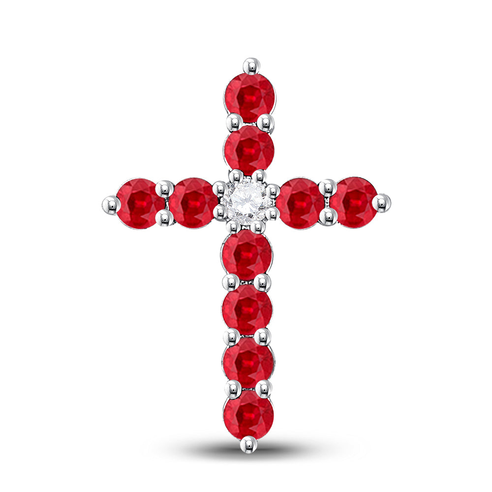 10kt White Gold Women's Lab-Created Ruby Cross Pendant 7/8 ctw - view 2
