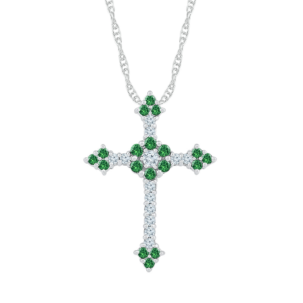 10kt White Gold Women's Lab-Created Emerald Cross Pendant 7/8 ctw
