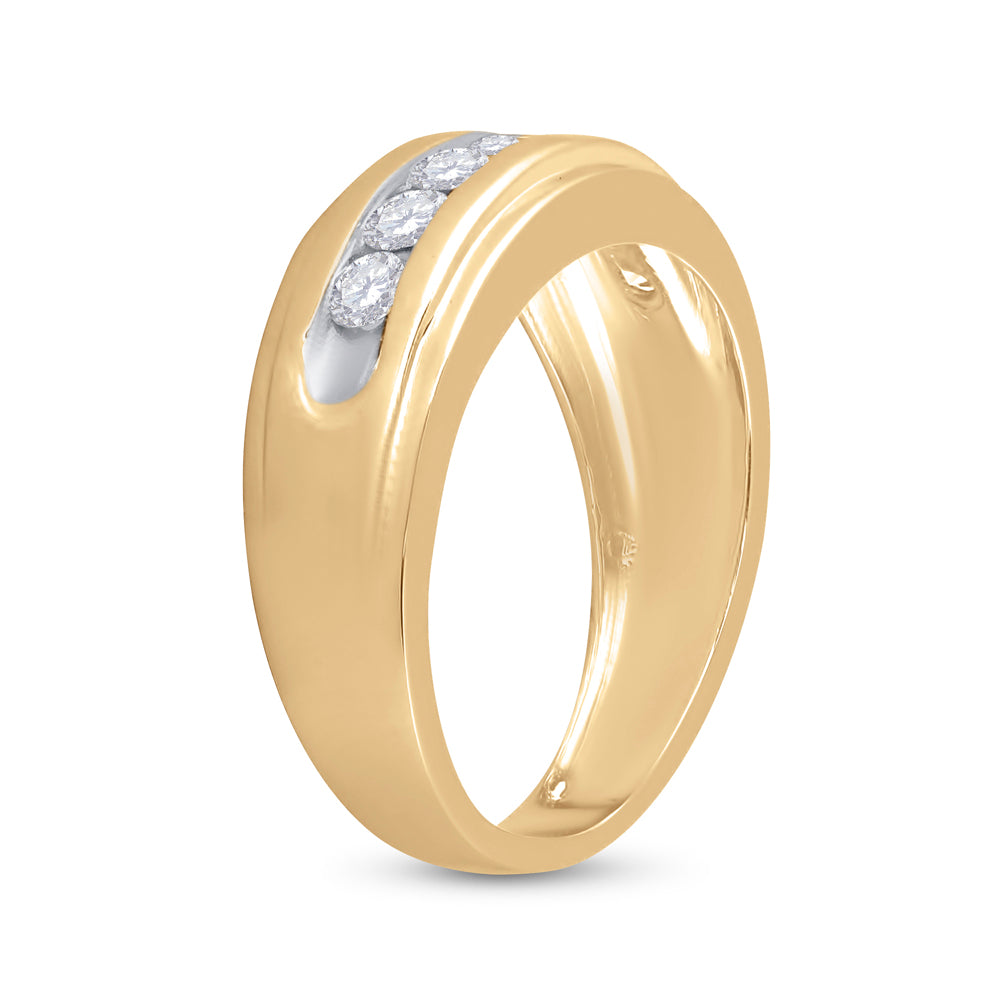 14kt Yellow Gold Mens Round Diamond Wedding Channel-Set Band Ring 7/8 Cttw