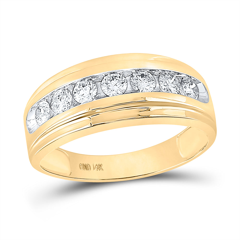 14kt Yellow Gold Mens Round Diamond Wedding Channel-Set Band Ring 7/8 Cttw