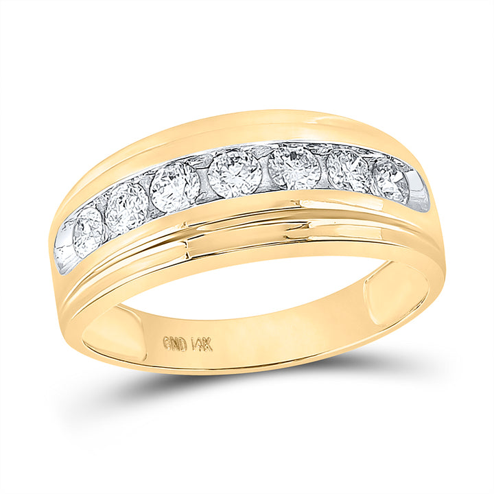 14kt Yellow Gold Mens Round Diamond Wedding Channel-Set Band Ring 7/8 Cttw