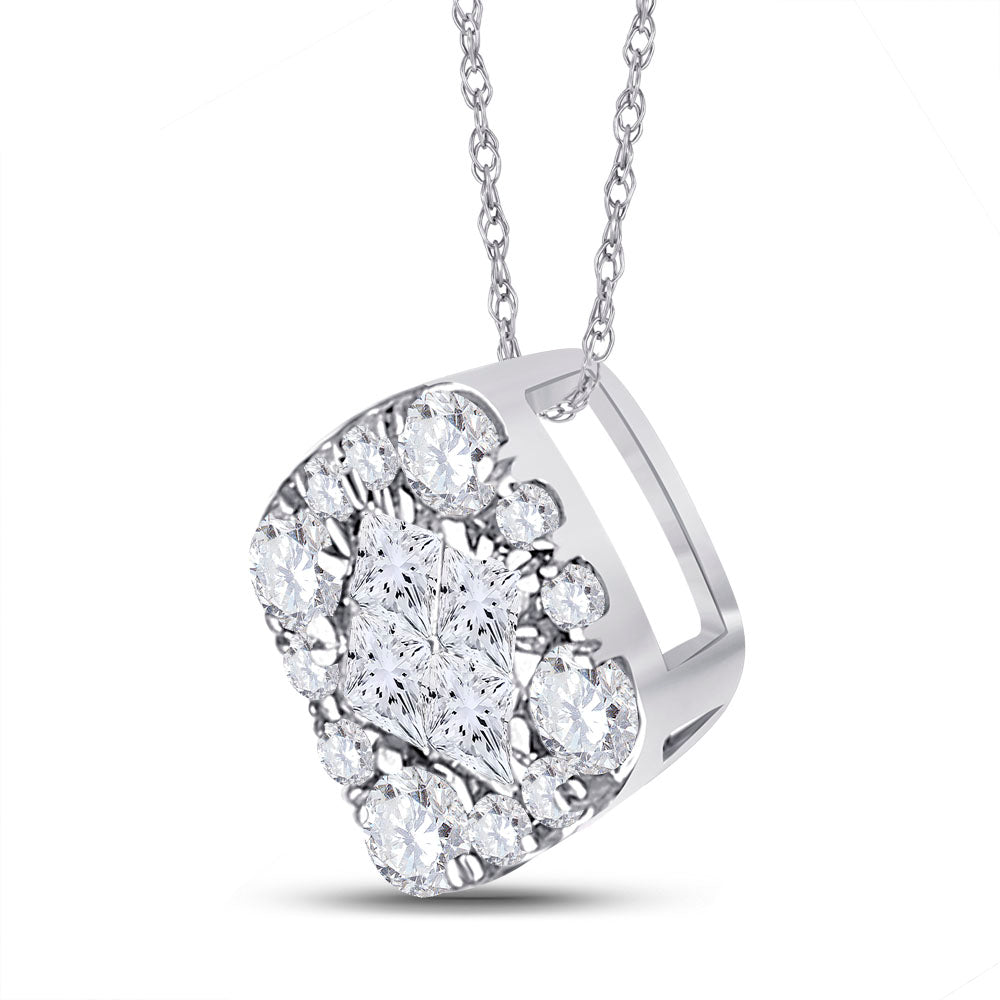 14kt White Gold Women's Princess Diamond Square Cluster Pendant 1/4 ctw