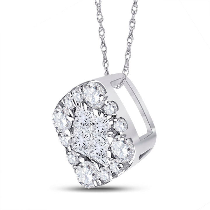 14kt White Gold Women's Princess Diamond Square Cluster Pendant 1/4 ctw