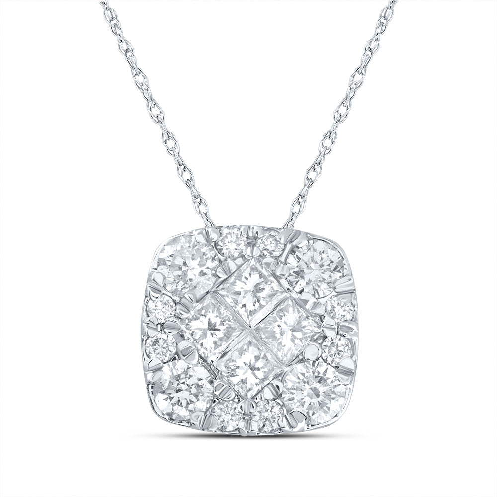 14kt White Gold Women's Princess Diamond Square Cluster Pendant 1/4 ctw - view 2