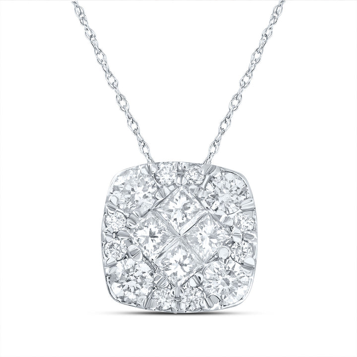 14kt White Gold Women's Princess Diamond Square Cluster Pendant 1/4 ctw - view 2