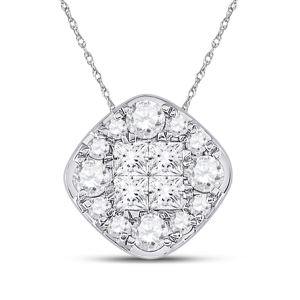 14kt White Gold Women's Princess Diamond Pendant 1/2 ctw