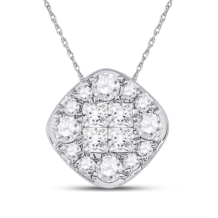 14kt White Gold Women's Princess Diamond Pendant 1/2 ctw