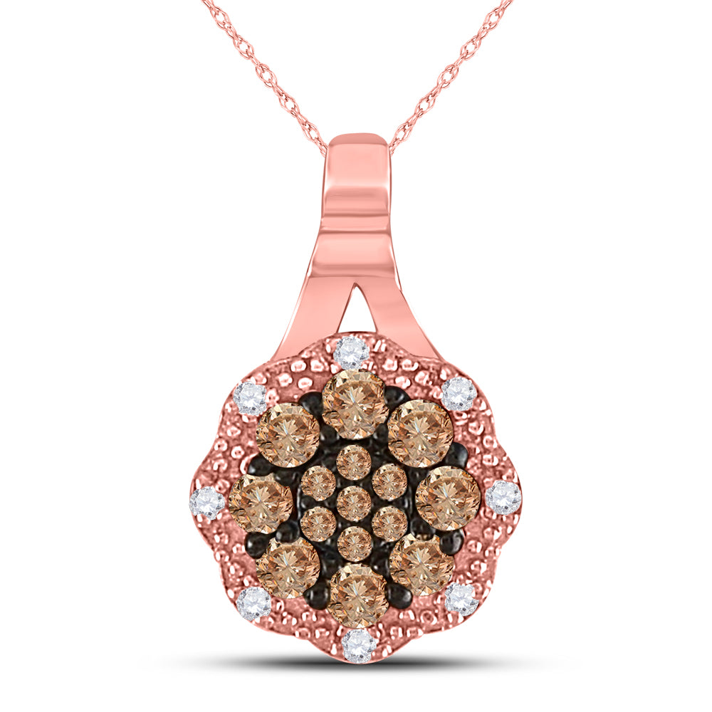 14kt Rose Gold Women's Brown Diamond Cluster Pendant 1/4 ctw