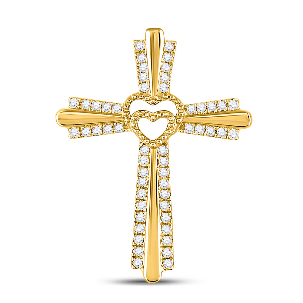 10kt Yellow Gold Women's Diamond Heart Cross Pendant 1/4 ctw - view 2