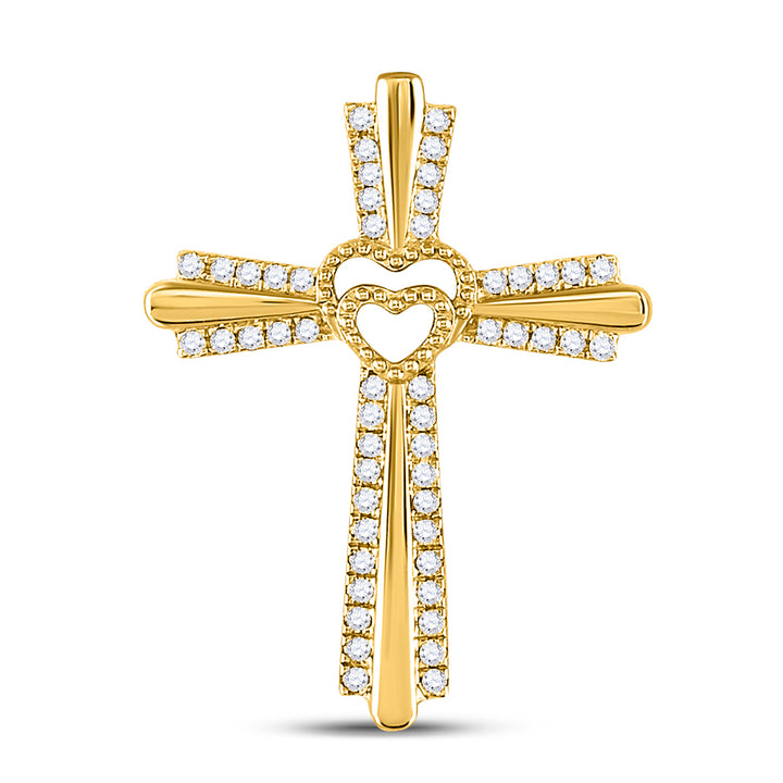10kt Yellow Gold Women's Diamond Heart Cross Pendant 1/4 ctw - view 2