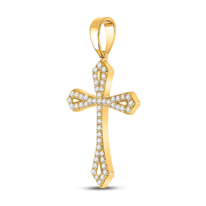 10kt Yellow Gold Womens Round Diamond Faith Cross Pendant 1/3 Cttw