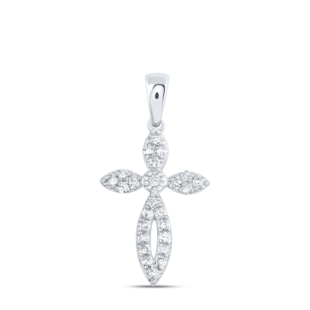 10kt White Gold Women's Diamond Faith Cross Pendant 1/6 ctw