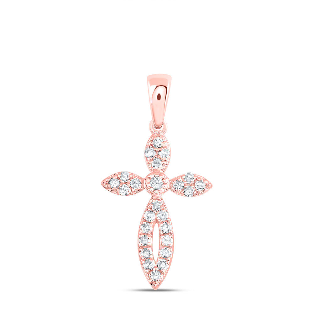 10kt Rose Gold Women's Round Diamond Faith Cross Pendant 1/6 ctw - view 2