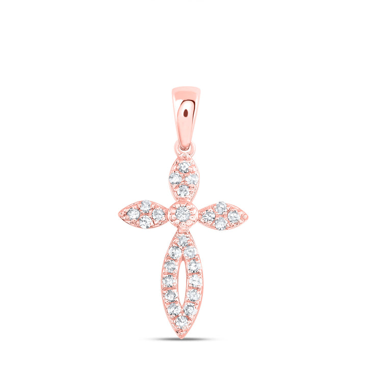 10kt Rose Gold Women's Round Diamond Faith Cross Pendant 1/6 ctw - view 2