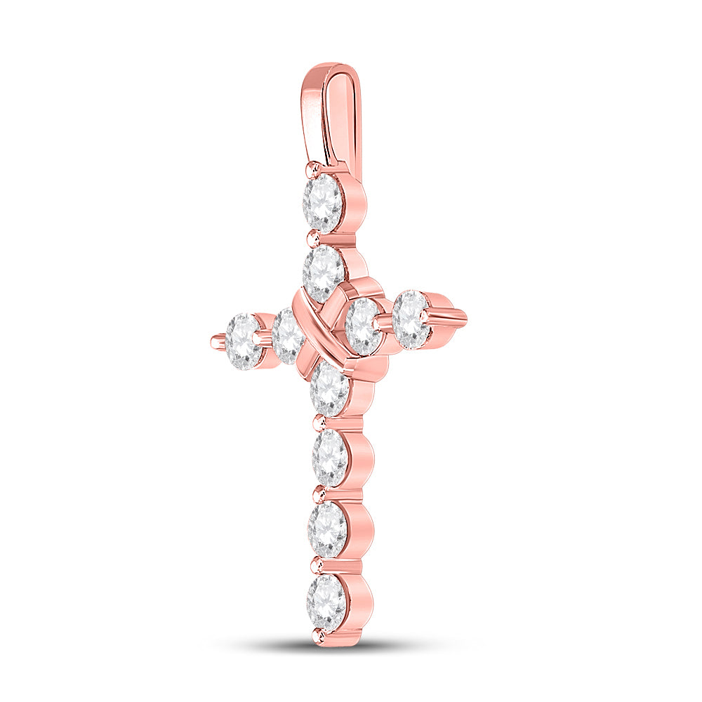 14kt Rose Gold Women's Diamond Faith Cross Pendant 1 ctw