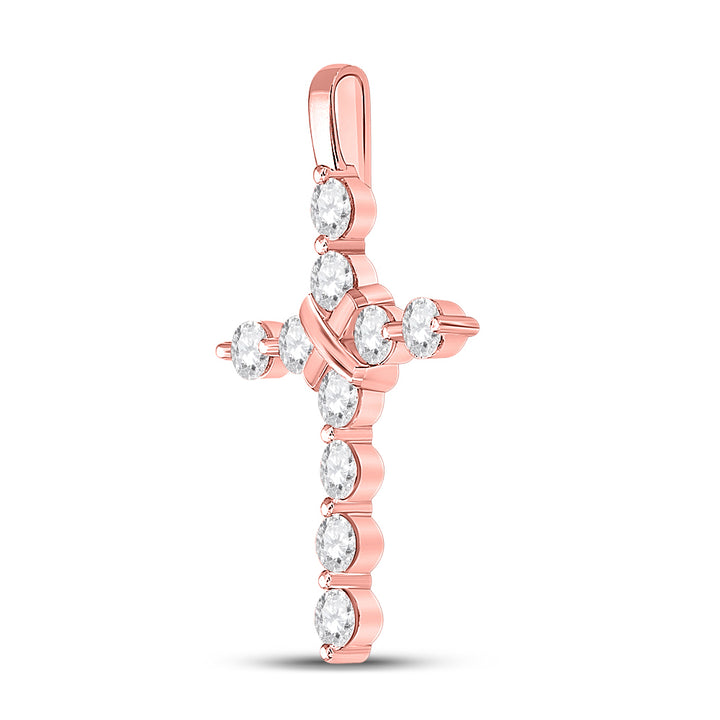 14kt Rose Gold Women's Diamond Faith Cross Pendant 1 ctw