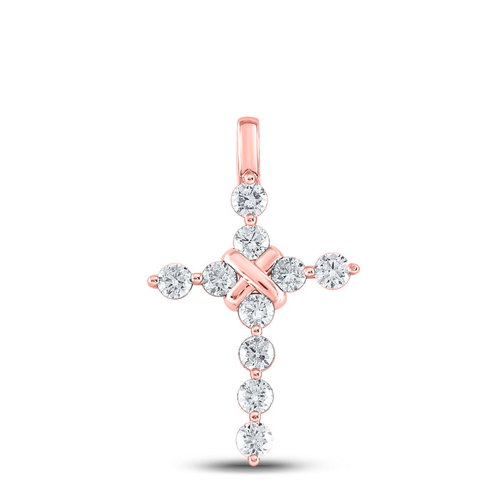 14kt Rose Gold Women's Diamond Faith Cross Pendant 1 ctw - view 2