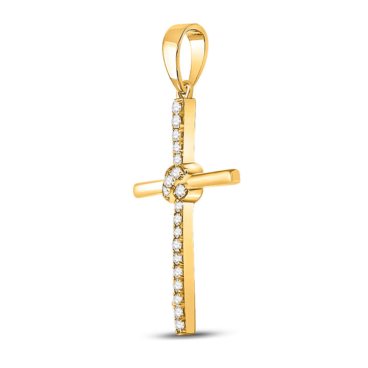 10kt Yellow Gold Women's Round Diamond Cross Pendant 1/12 ctw