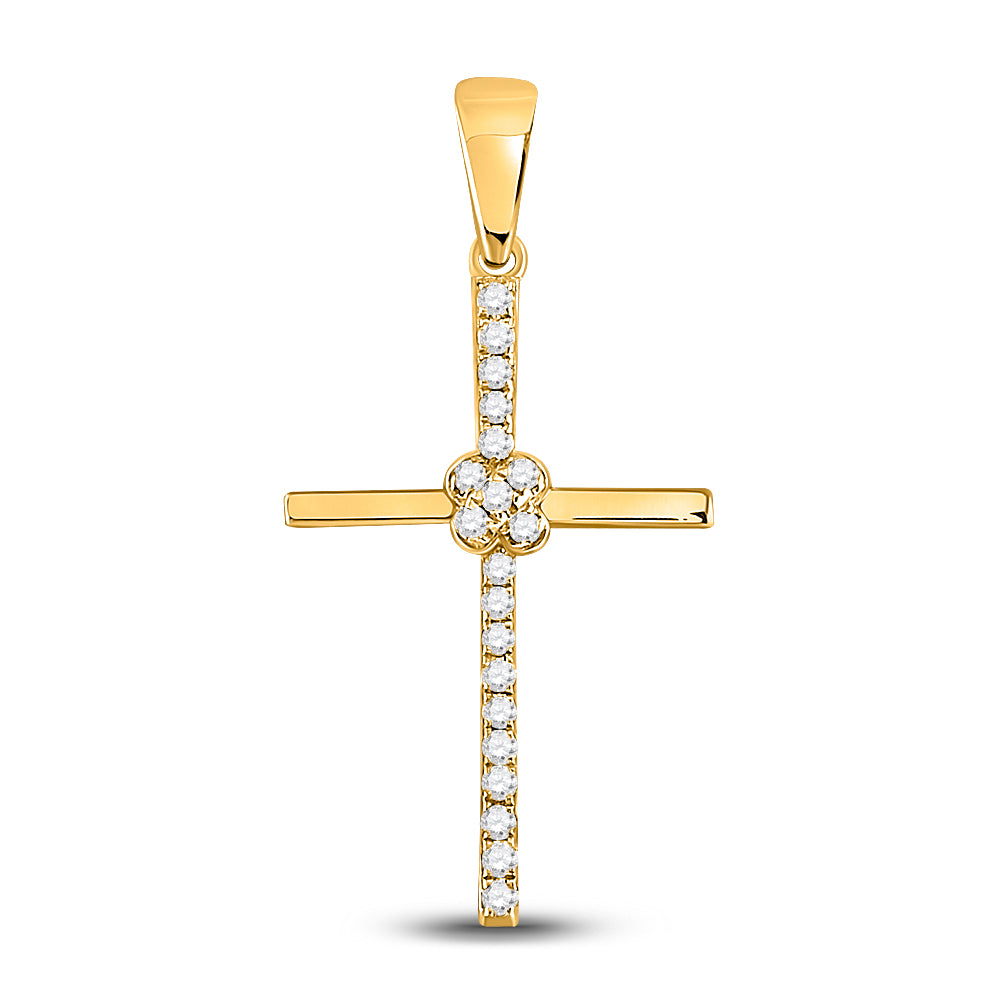 10kt Yellow Gold Women's Round Diamond Cross Pendant 1/12 ctw - view 2