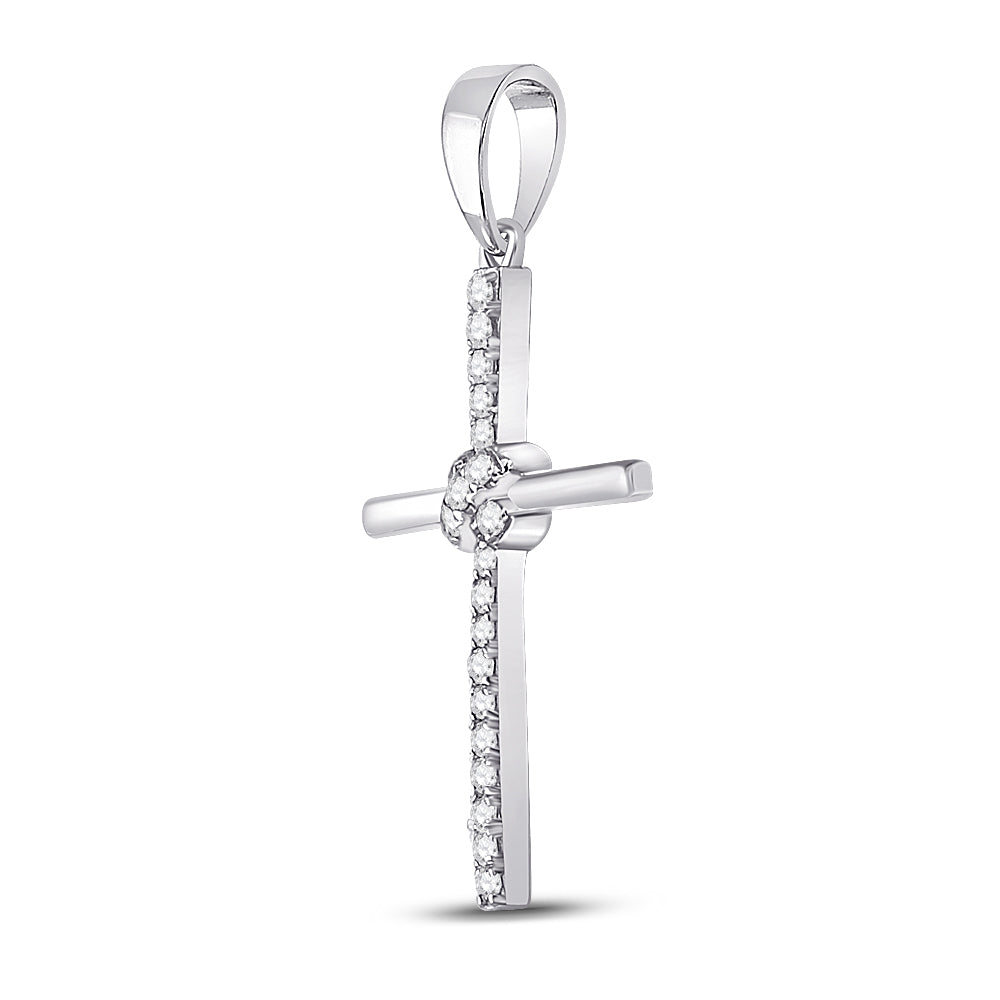 10kt White Gold Women's Diamond Faith Cross Pendant 1/12 ctw