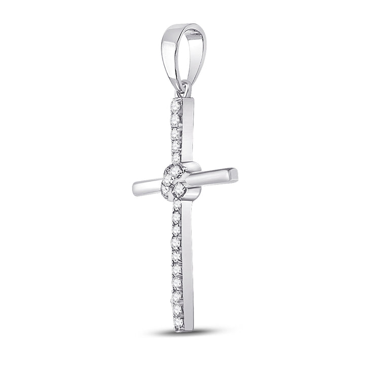 10kt White Gold Women's Diamond Faith Cross Pendant 1/12 ctw