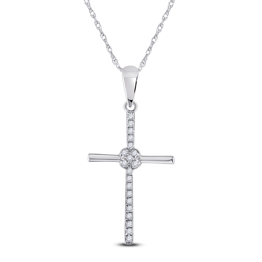 10kt White Gold Women's Diamond Faith Cross Pendant 1/12 ctw - view 2