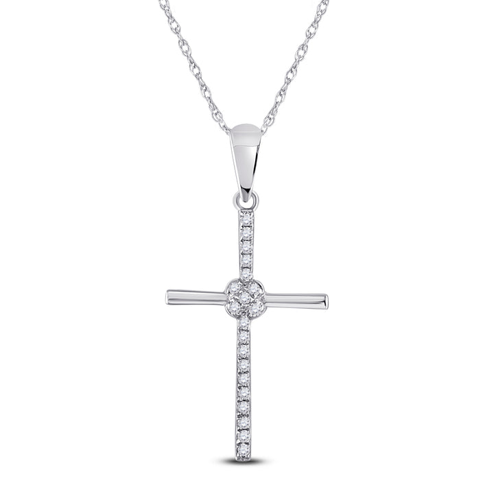 10kt White Gold Women's Diamond Faith Cross Pendant 1/12 ctw - view 2