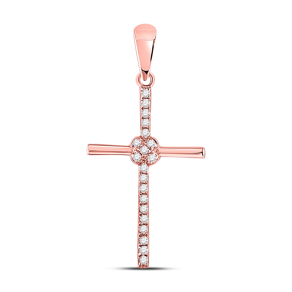 10kt Rose Gold Women's Round Diamond Cross Pendant 1/12 ctw - view 2