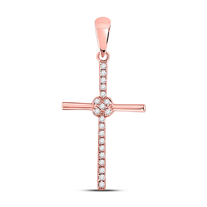 10kt Rose Gold Women's Round Diamond Cross Pendant 1/12 ctw - view 2