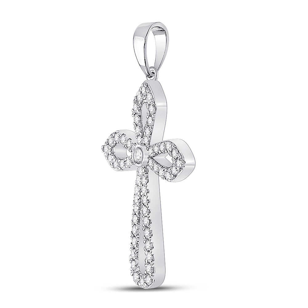 10kt White Gold Women's Diamond Faith Cross Pendant 1/3 ctw