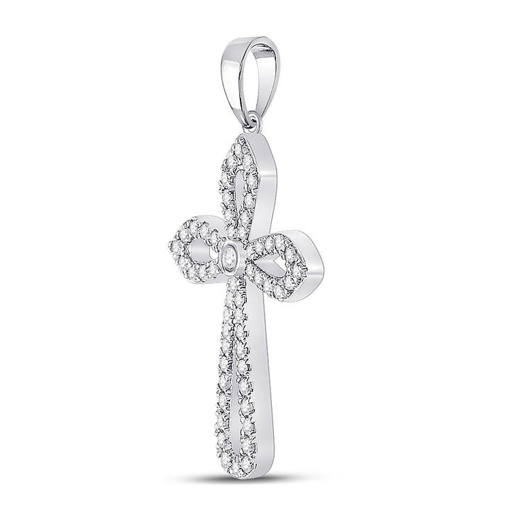 10kt White Gold Women's Diamond Faith Cross Pendant 1/3 ctw
