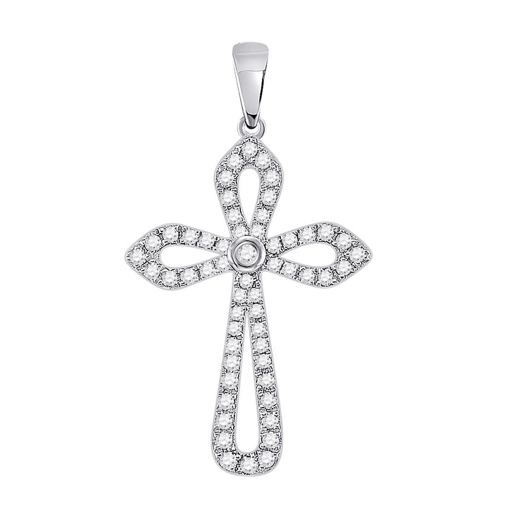10kt White Gold Women's Diamond Faith Cross Pendant 1/3 ctw - view 2
