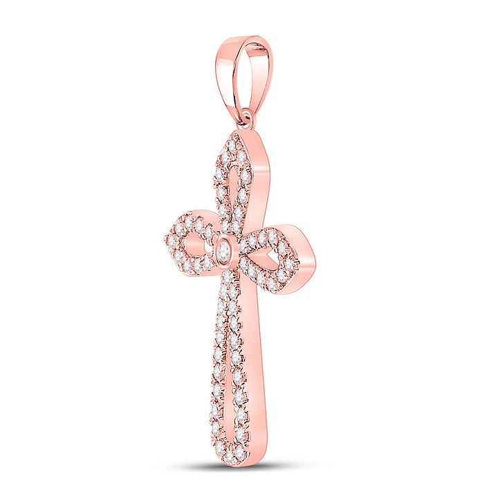10kt Rose Gold Women's Round Diamond Faith Cross Pendant 1/3 ctw