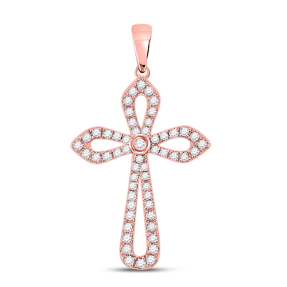 10kt Rose Gold Women's Round Diamond Faith Cross Pendant 1/3 ctw - view 2