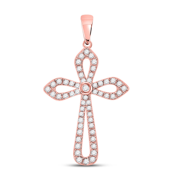 10kt Rose Gold Women's Round Diamond Faith Cross Pendant 1/3 ctw - view 2