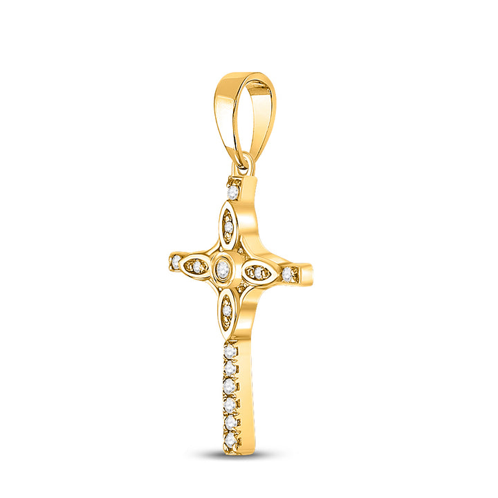 10kt Yellow Gold Women's Diamond Faith Cross Pendant 1/12 ctw