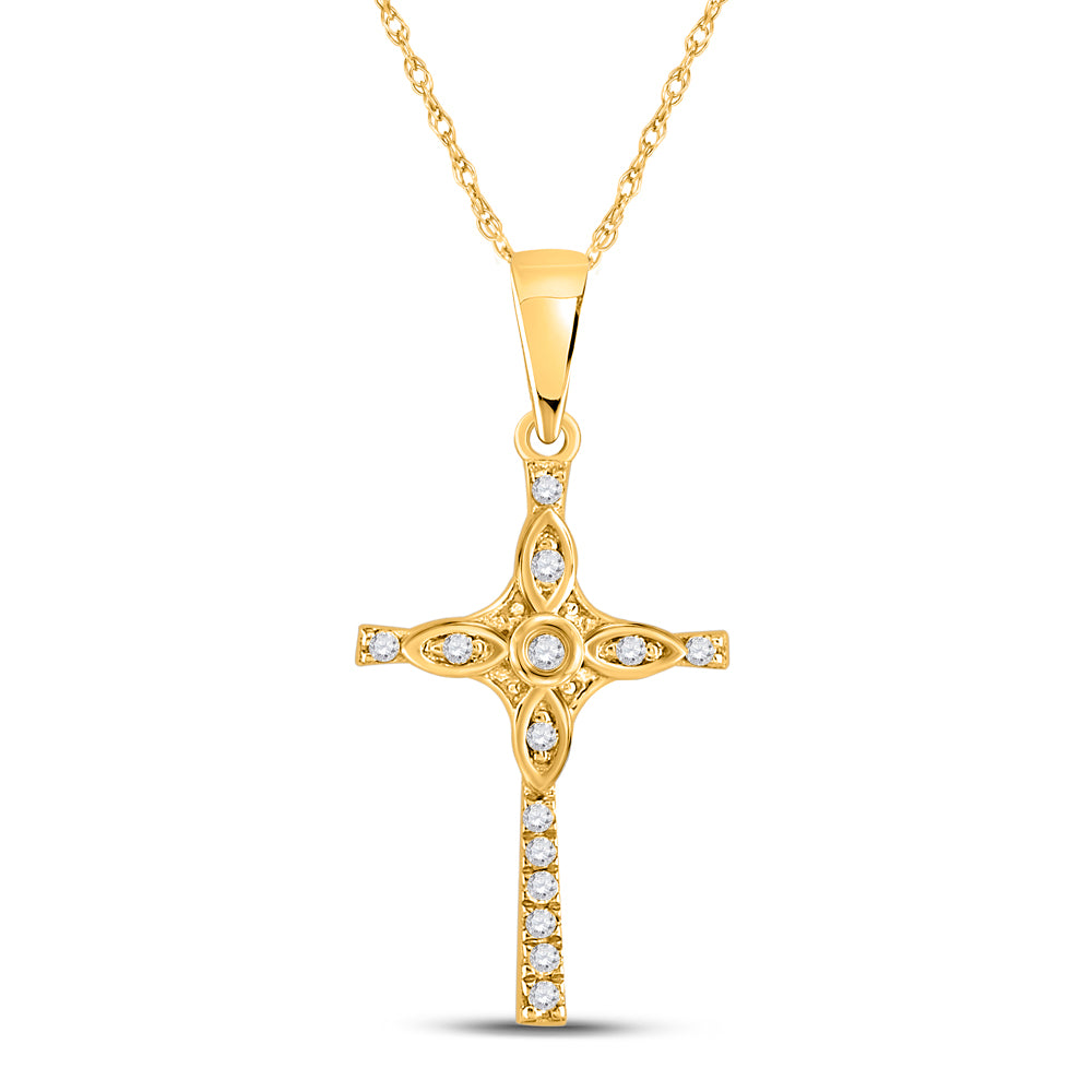 10kt Yellow Gold Women's Diamond Faith Cross Pendant 1/12 ctw - view 2