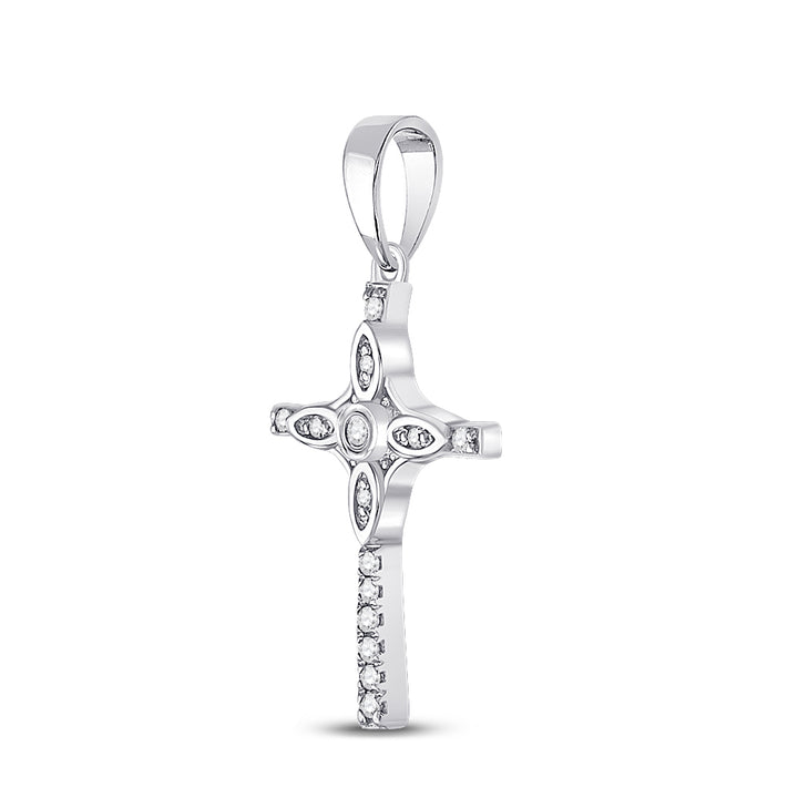 10kt White Gold Women's Diamond Faith Cross Pendant 1/12 ctw