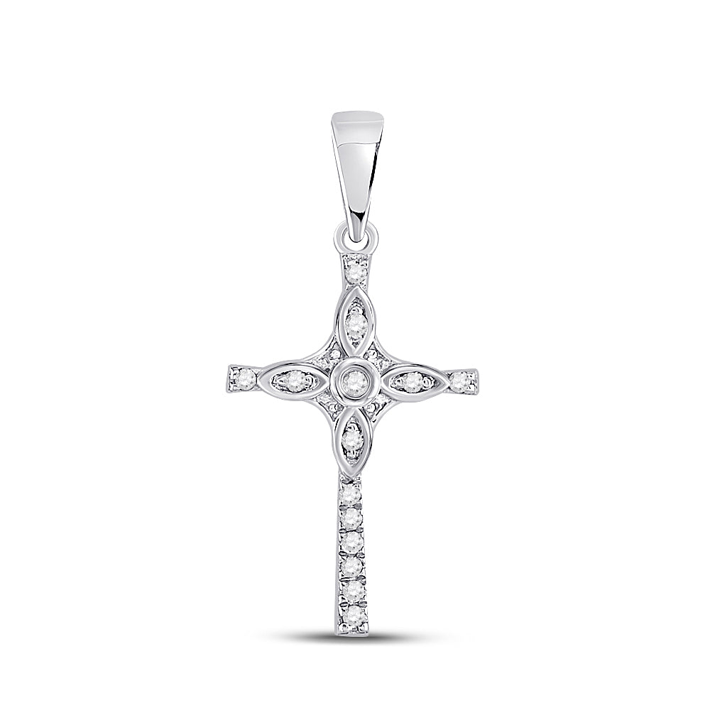 10kt White Gold Women's Diamond Faith Cross Pendant 1/12 ctw - view 2