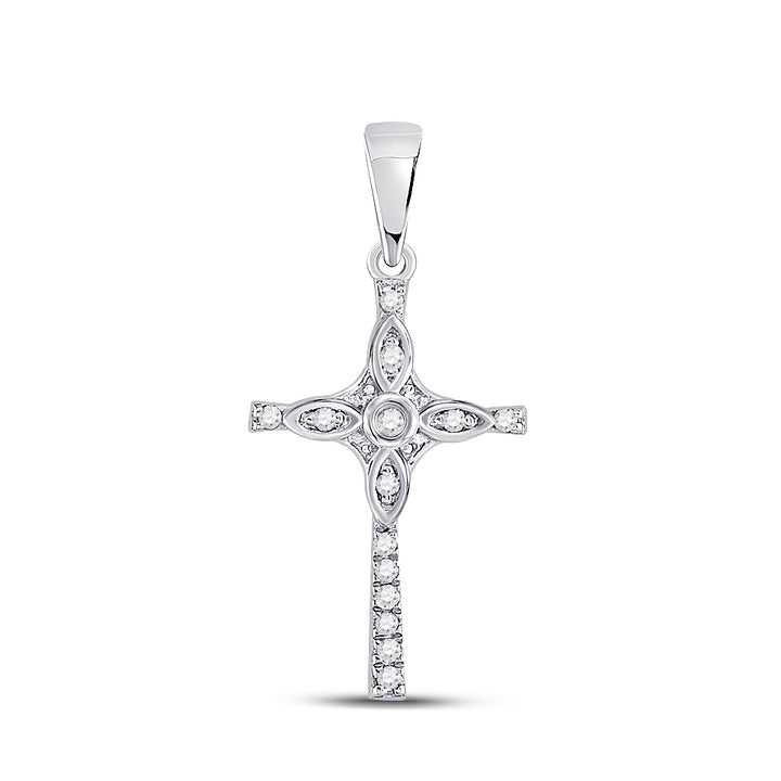 10kt White Gold Women's Diamond Faith Cross Pendant 1/12 ctw - view 2