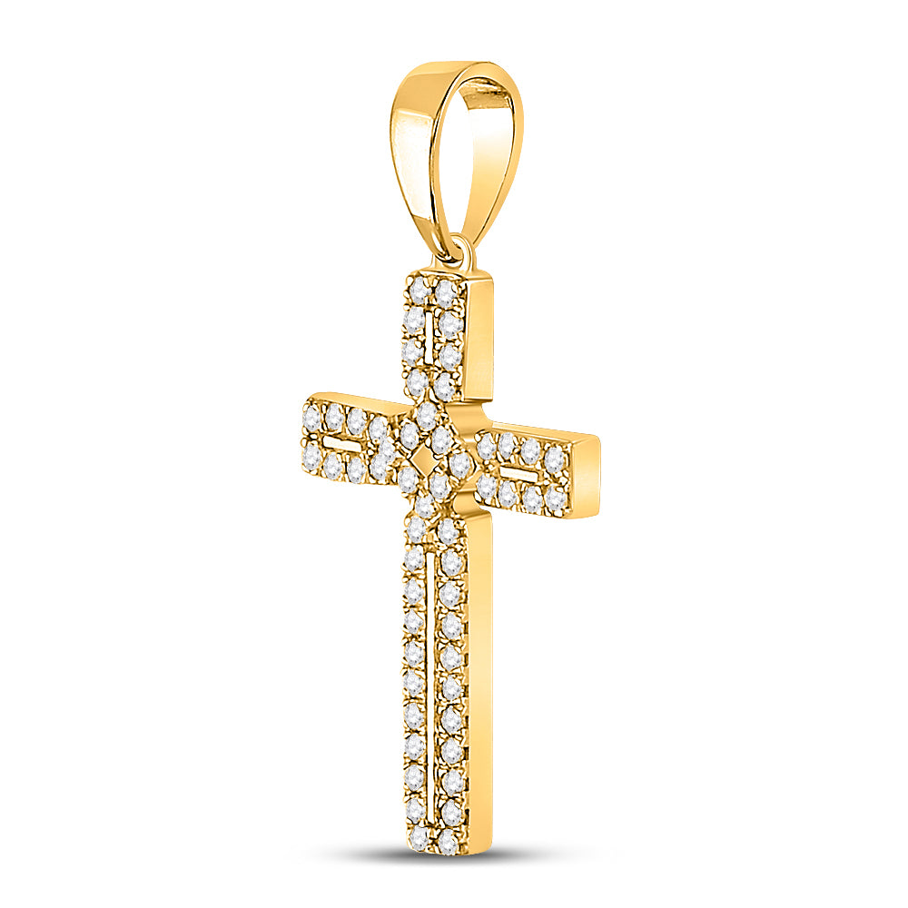 10kt Yellow Gold Women's Diamond Roman Cross Pendant 1/3 ctw - view 2