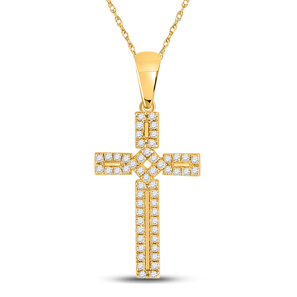 10kt Yellow Gold Women's Diamond Roman Cross Pendant 1/3 ctw - view 3