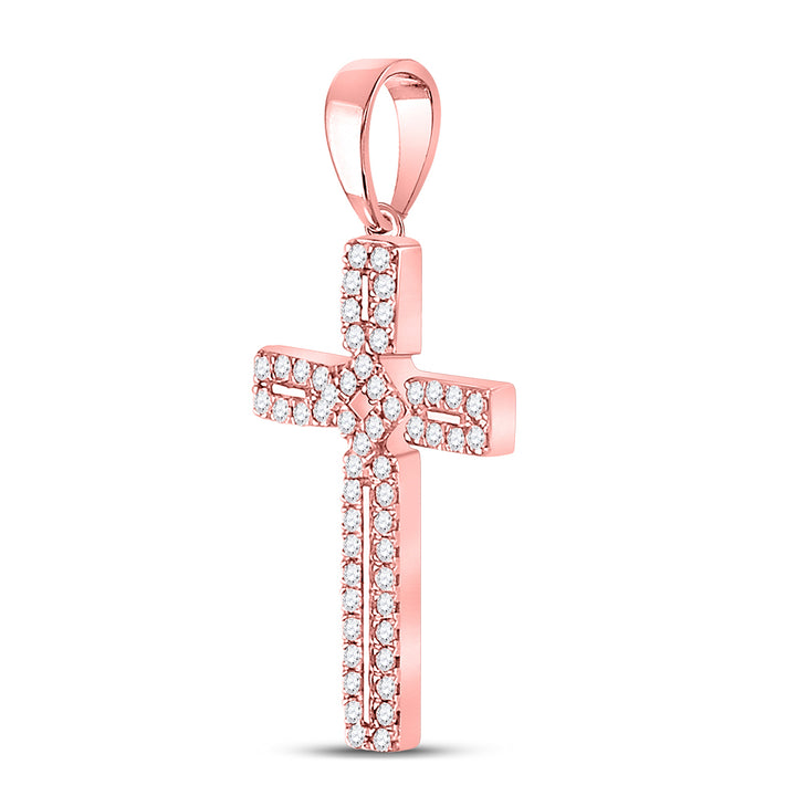 10kt Rose Gold Women's Round Diamond Roman Cross Pendant 1/3 ctw