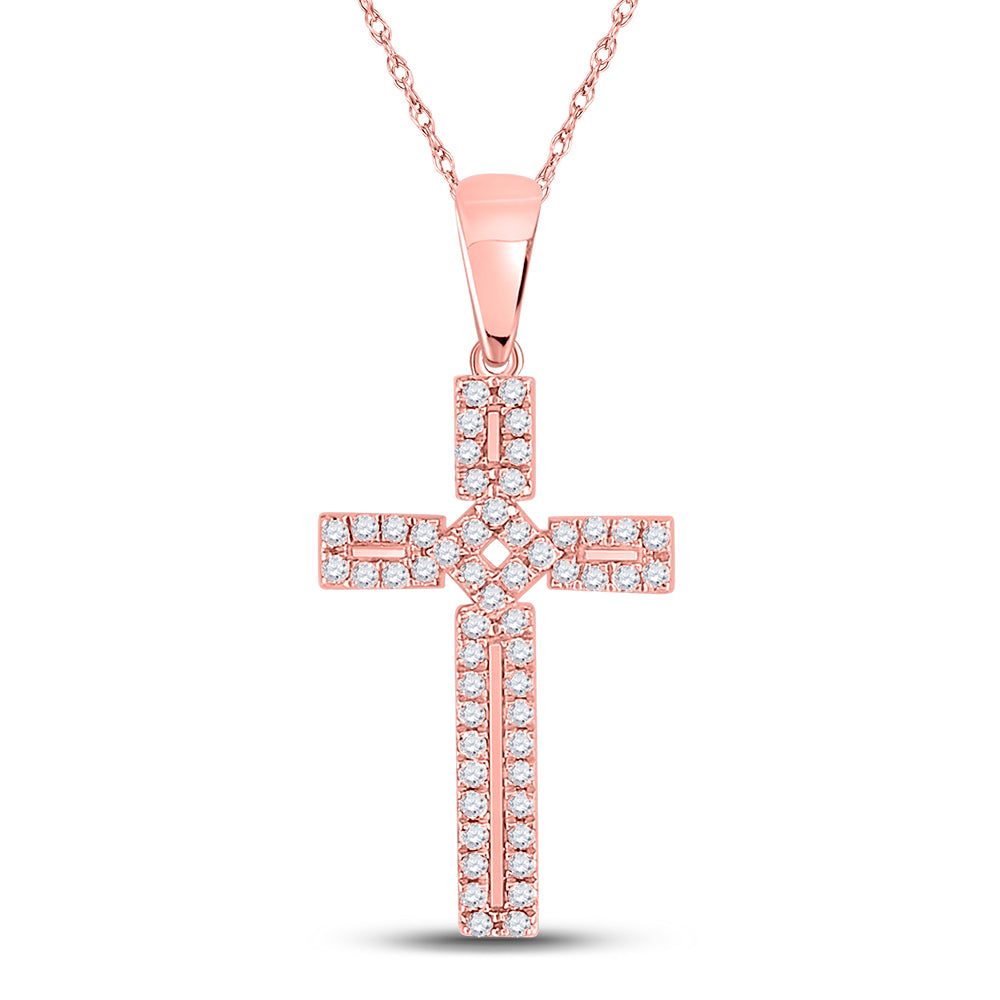 10kt Rose Gold Women's Round Diamond Roman Cross Pendant 1/3 ctw - view 3