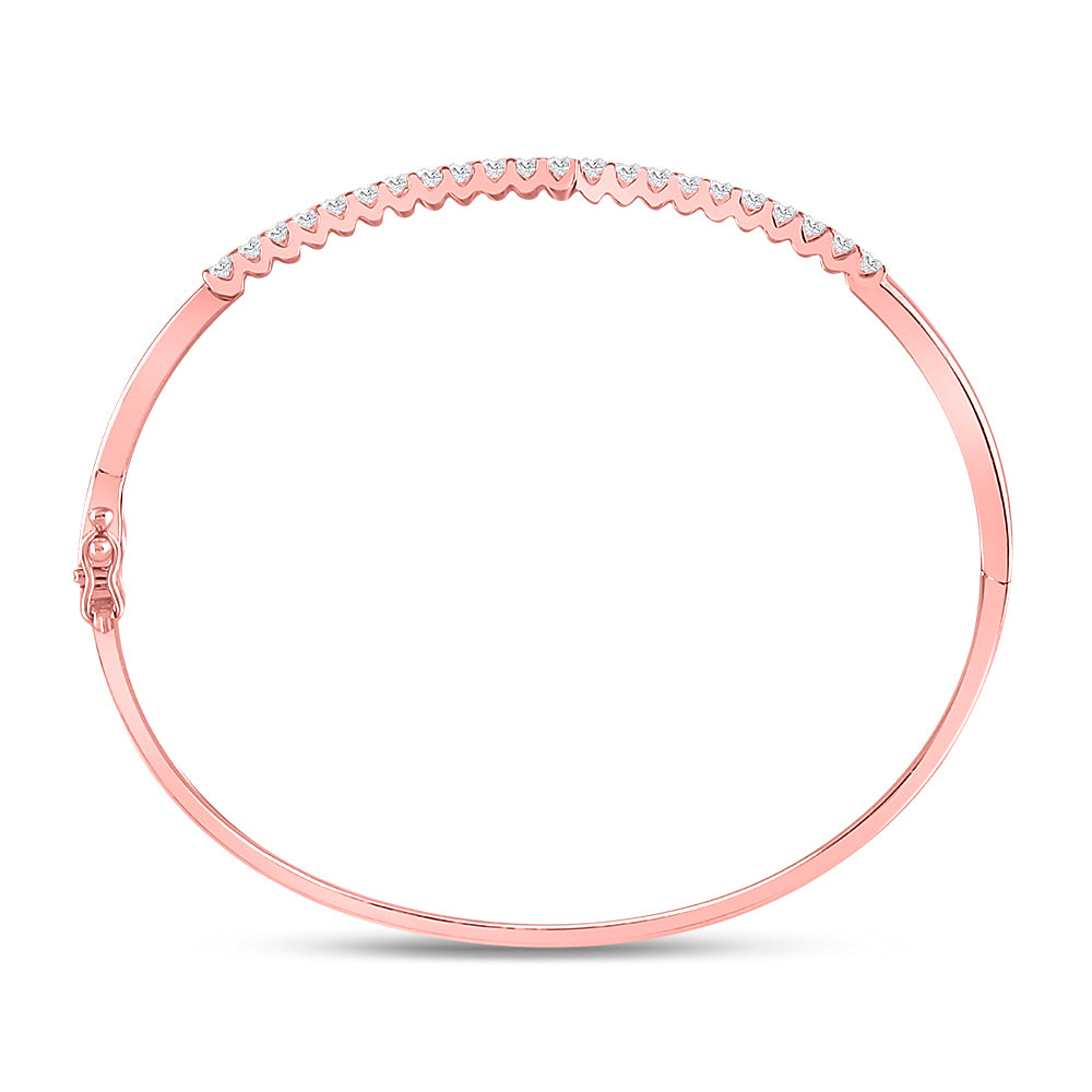 14kt Rose Gold Women's Diamond Bypass Bangle Bracelet 1 ctw - view 3