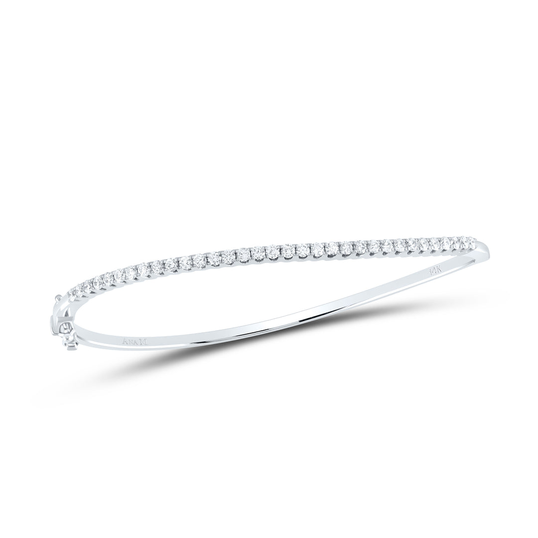 14kt White Gold Womens Round Diamond Curved Bangle Bracelet 1.00 Cttw