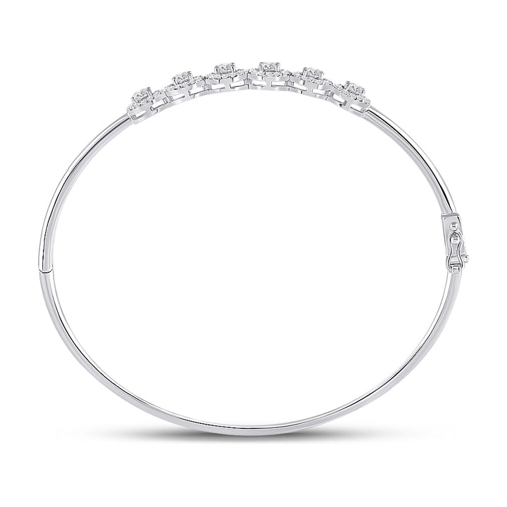 14kt White Gold Womens Round Diamond Halo Bangle Bracelet 1.00 Cttw